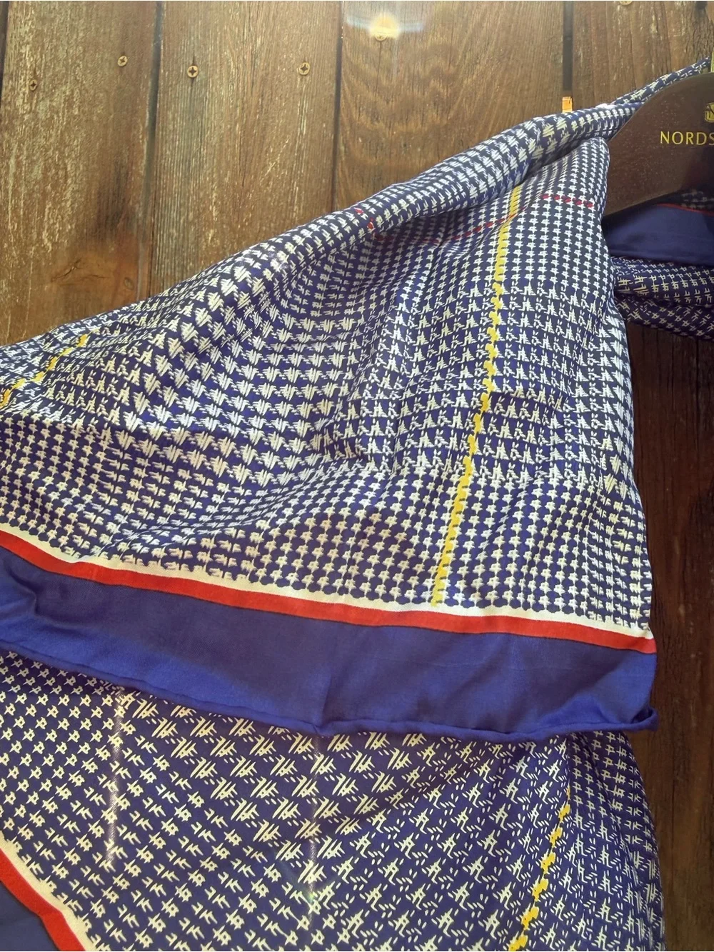 Wyoming Traders Blue Red Geometric Silk Square Scarf NWT